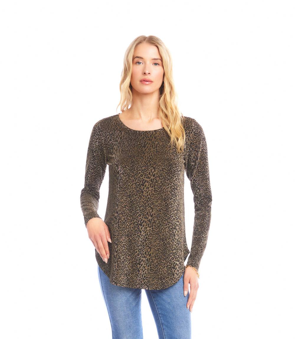 Long Sleeve Metallic Knit Shirttail Top