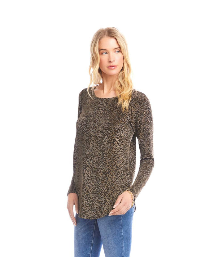 Long Sleeve Metallic Knit Shirttail Top