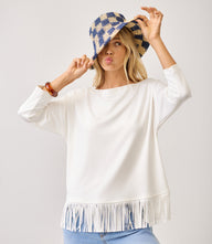 Petite Size 3/4 Sleeve Fringe Boatneck Top