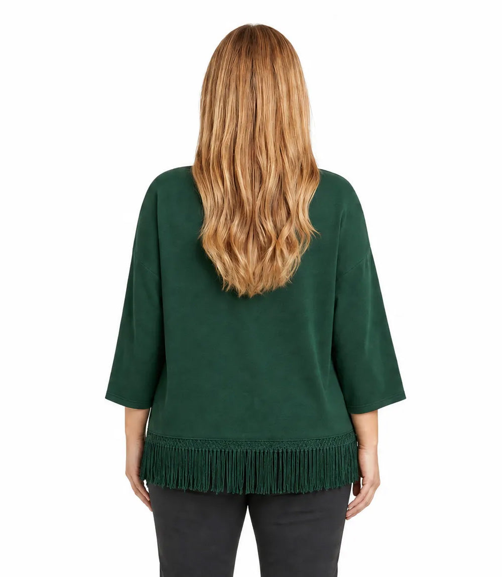 Plus Size 3/4 Sleeve Fringe Boatneck Top