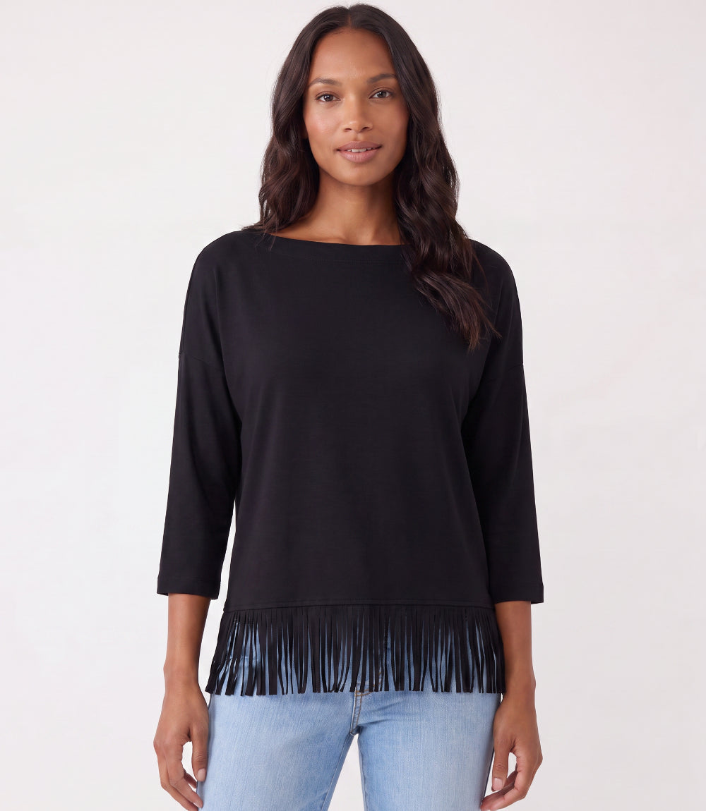 3/4 Sleeve Fringe Boatneck Top