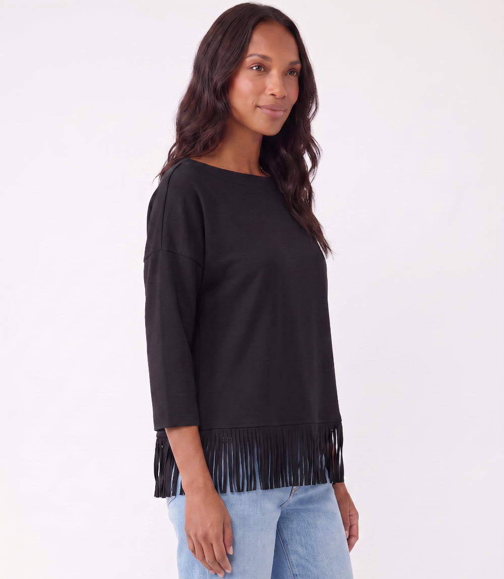 3/4 Sleeve Fringe Boatneck Top