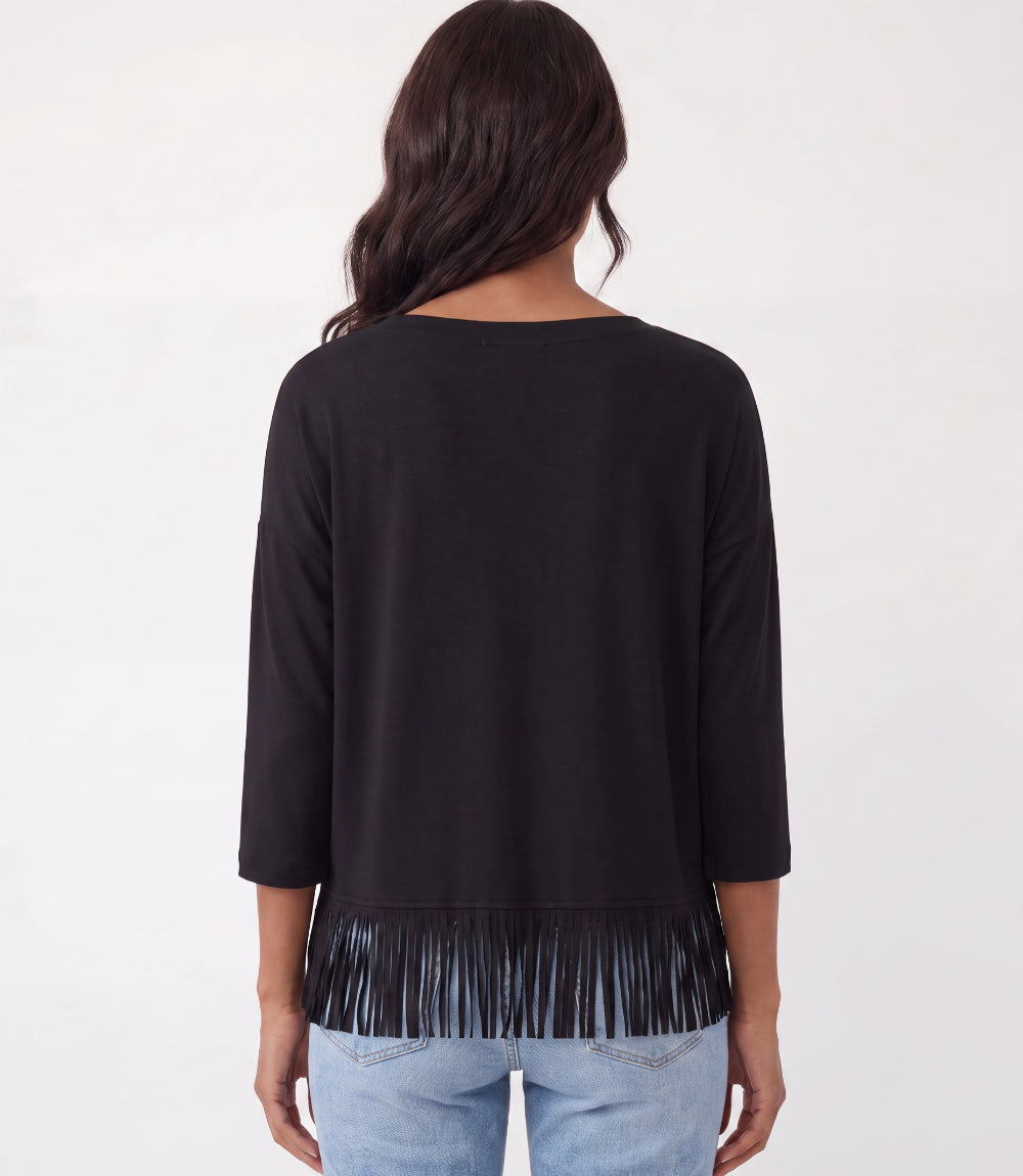 3/4 Sleeve Fringe Boatneck Top