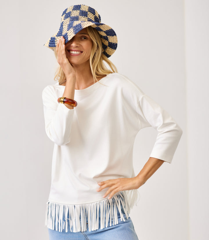 3/4 Sleeve Fringe Boatneck Top