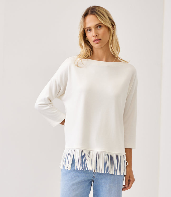 3/4 Sleeve Fringe Boatneck Top
