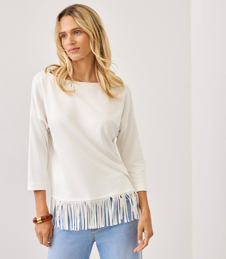3/4 Sleeve Fringe Boatneck Top