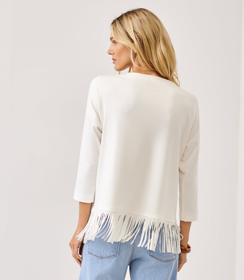 3/4 Sleeve Fringe Boatneck Top