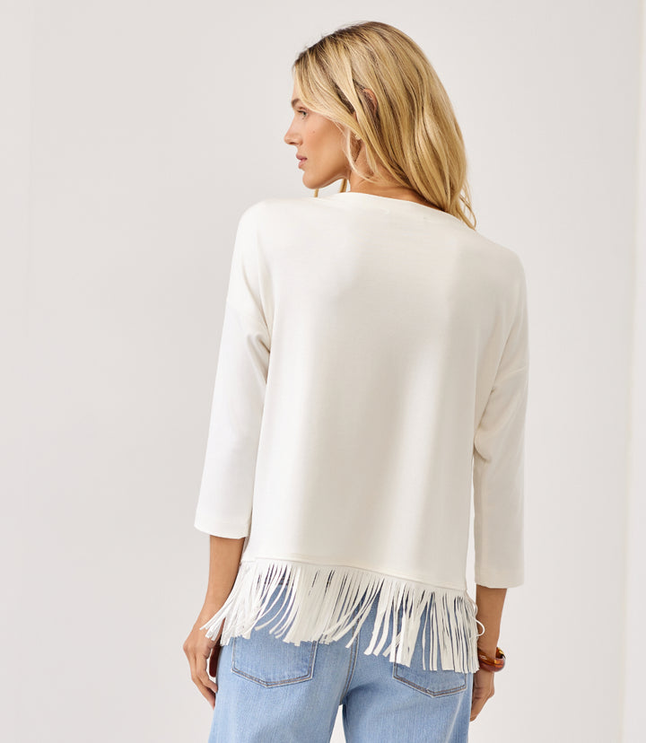 3/4 Sleeve Fringe Boatneck Top