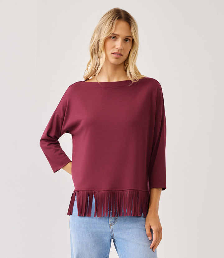 3/4 Sleeve Fringe Boatneck Top