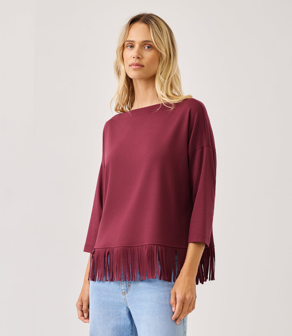 3/4 Sleeve Fringe Boatneck Top
