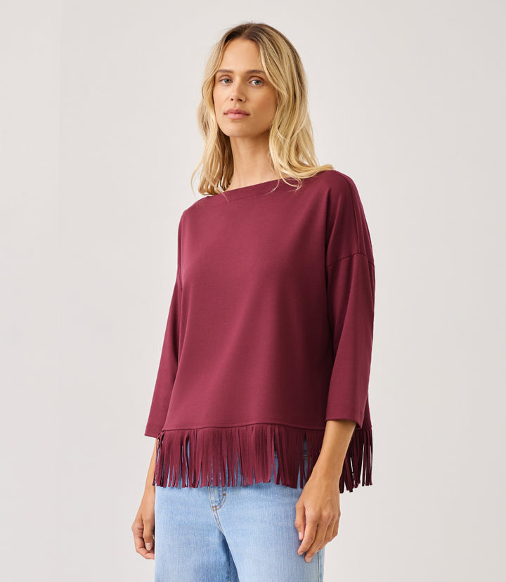 3/4 Sleeve Fringe Boatneck Top