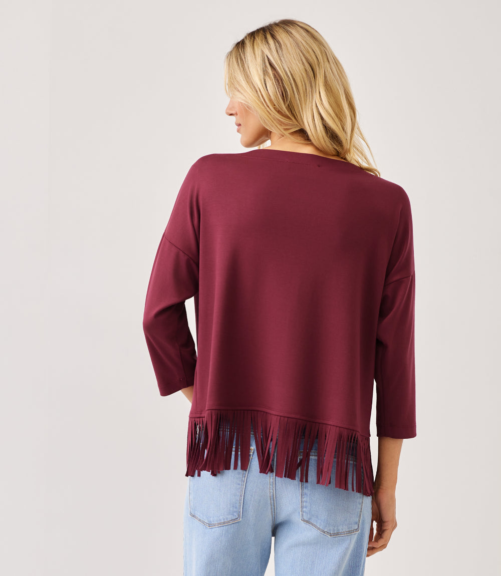 3/4 Sleeve Fringe Boatneck Top