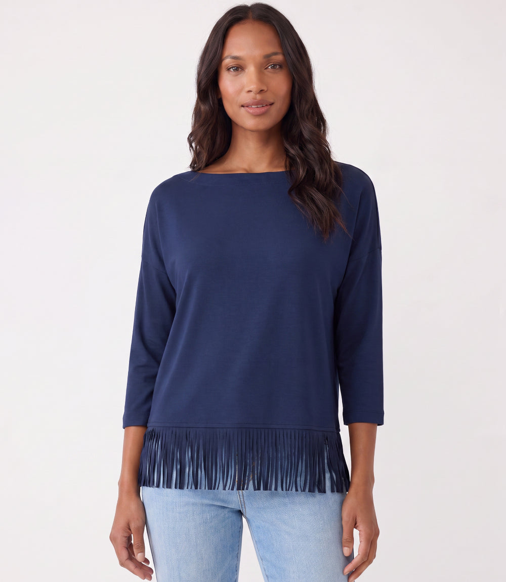 3/4 Sleeve Fringe Boatneck Top