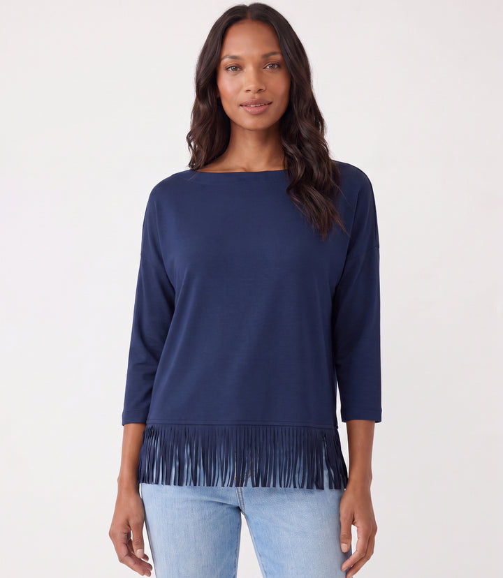 3/4 Sleeve Fringe Boatneck Top