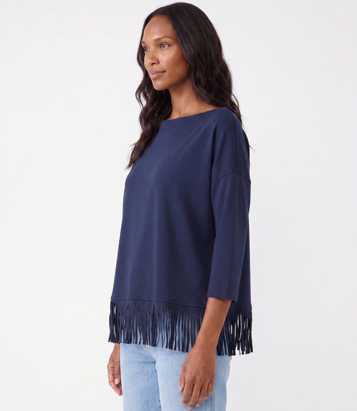 3/4 Sleeve Fringe Boatneck Top