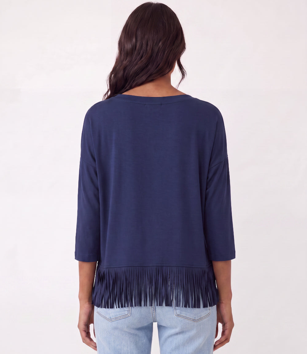 3/4 Sleeve Fringe Boatneck Top