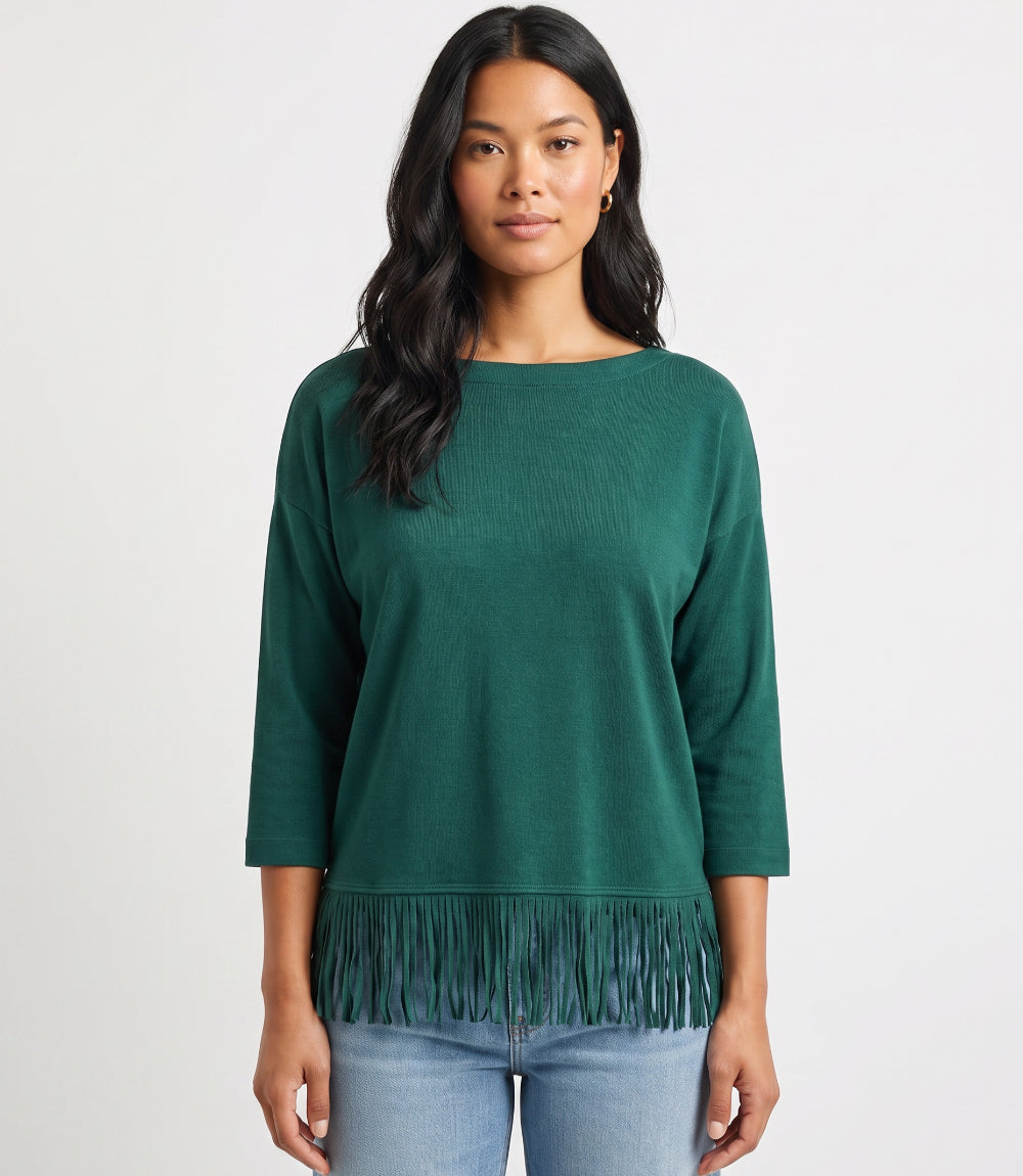 3/4 Sleeve Fringe Boatneck Top