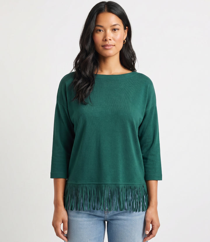 3/4 Sleeve Fringe Boatneck Top