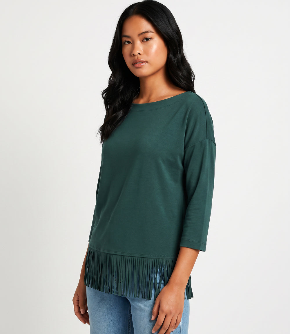 3/4 Sleeve Fringe Boatneck Top