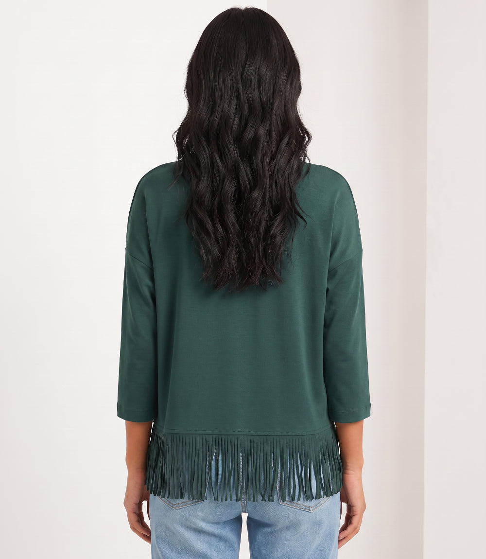 3/4 Sleeve Fringe Boatneck Top