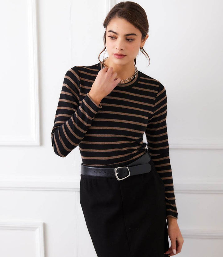 Stripe Long Sleeve Crewneck Top