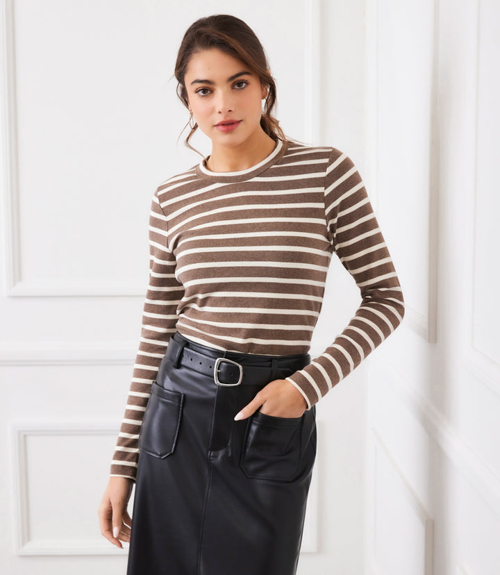 Stripe Long Sleeve Crewneck Top