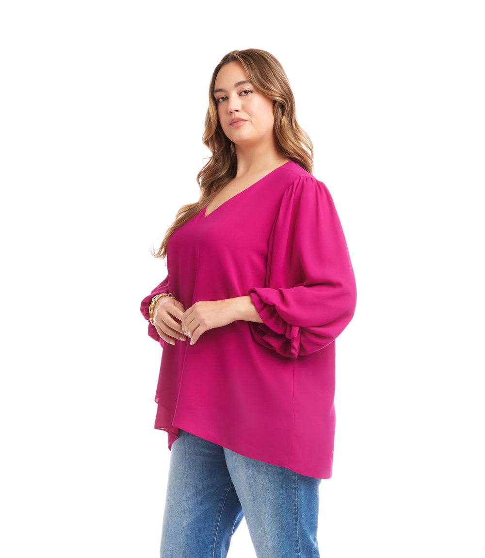 Plus Size Layered Sleeve Asymmetric Top