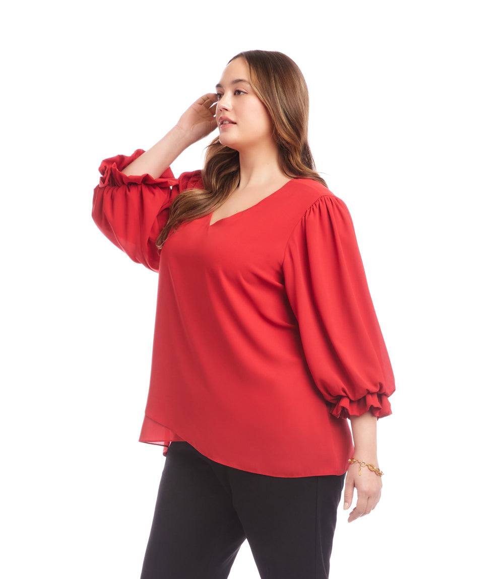 Plus Size Layered Sleeve Asymmetric Top