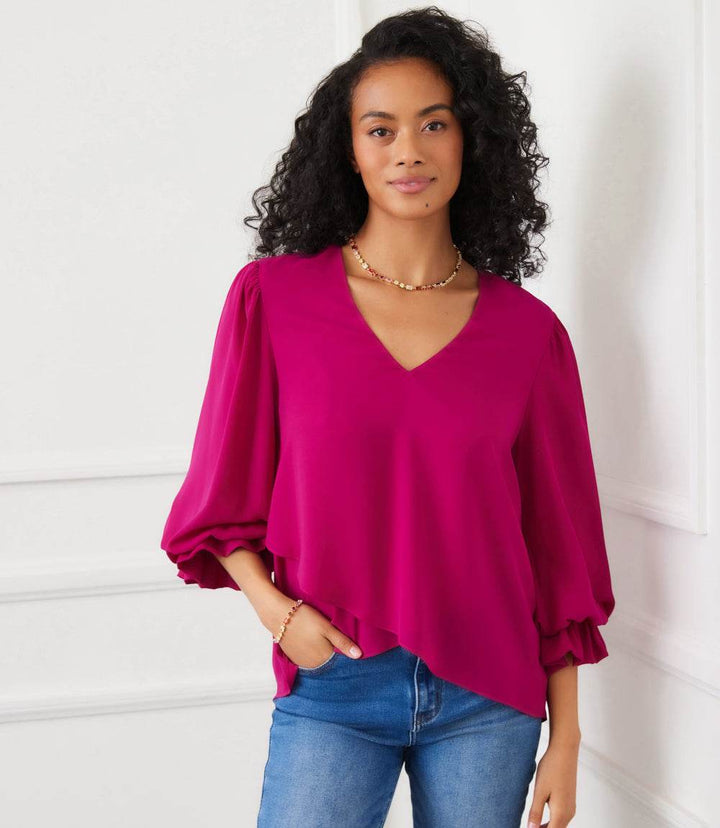 Layered Sleeve Asymmetric Top