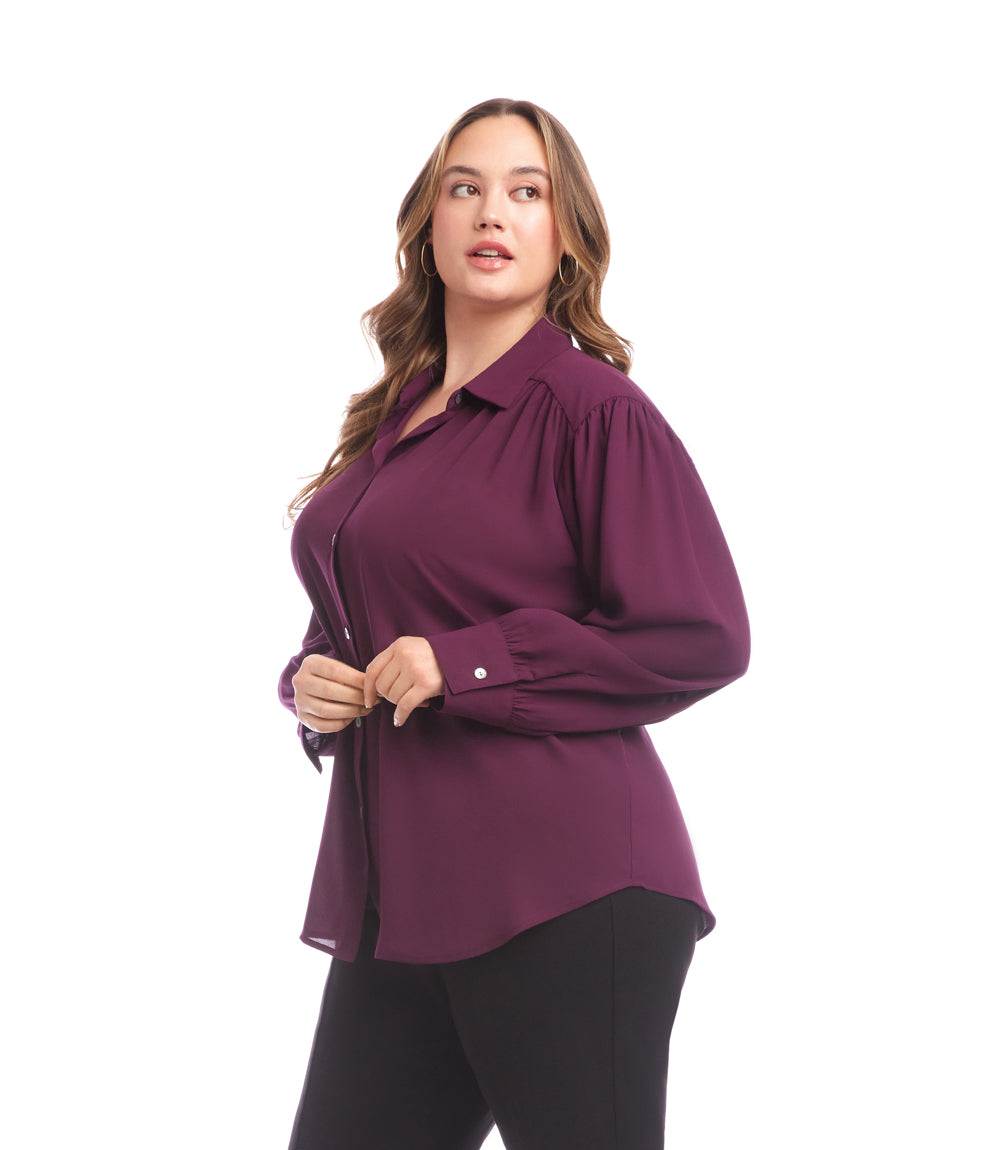 Plus Size Long Sleeve Dropped Shoulder Blouse