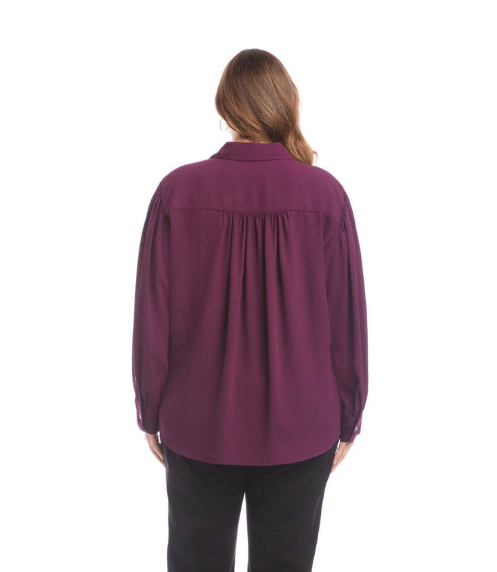 Plus Size Long Sleeve Dropped Shoulder Blouse