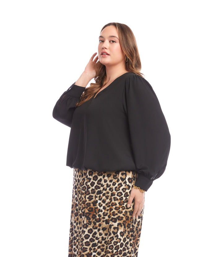Plus Size Puff Sleeve V-Neck Top