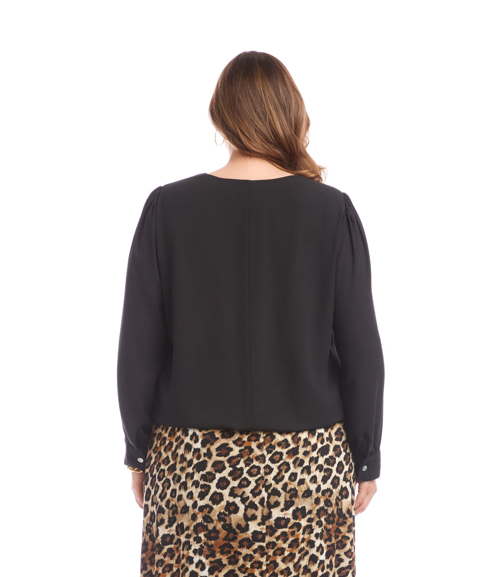 Plus Size Puff Sleeve V-Neck Top