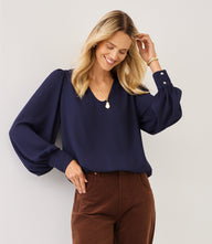 Petite Size Puff Sleeve V-Neck Top