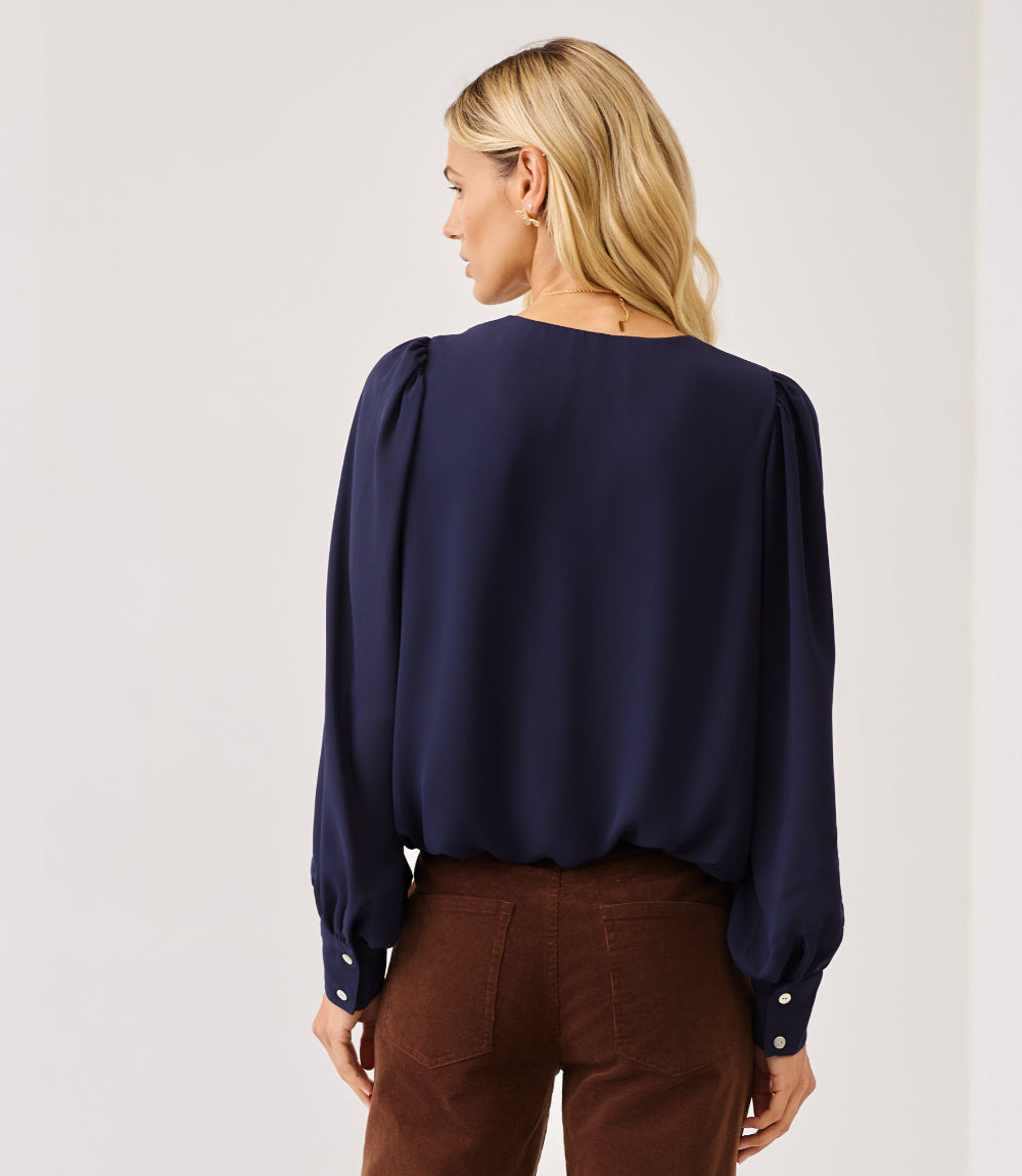 Petite Size Puff Sleeve V-Neck Top