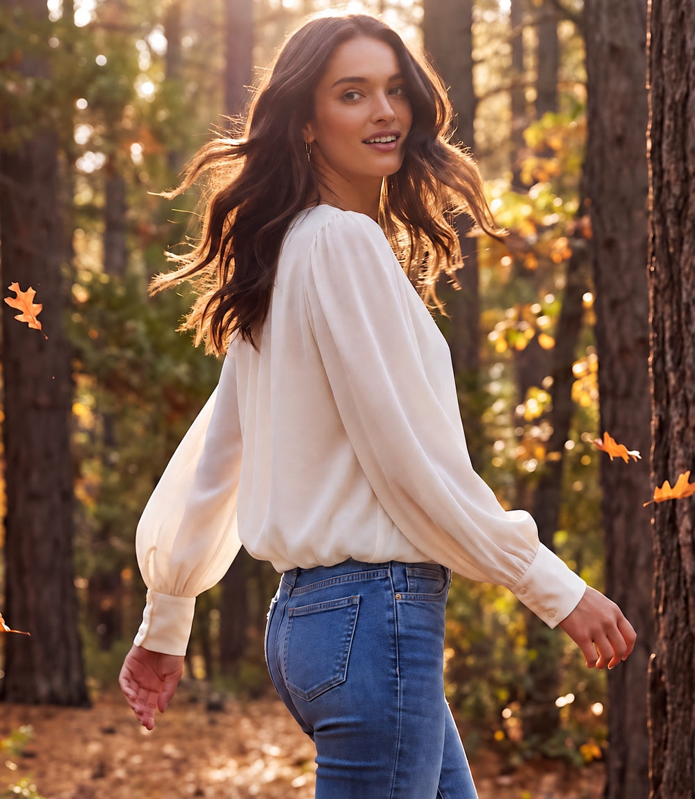 Puff Sleeve V-Neck Top
