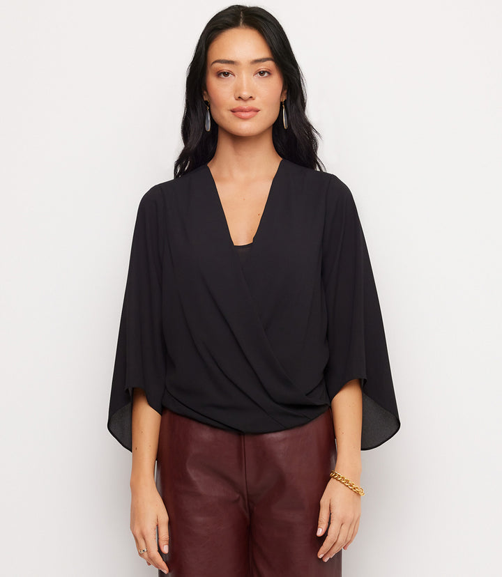 Bracelet Sleeve Drape Front Crossover Top