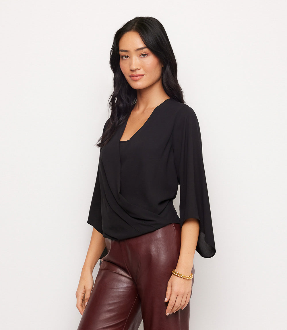 Bracelet Sleeve Drape Front Crossover Top