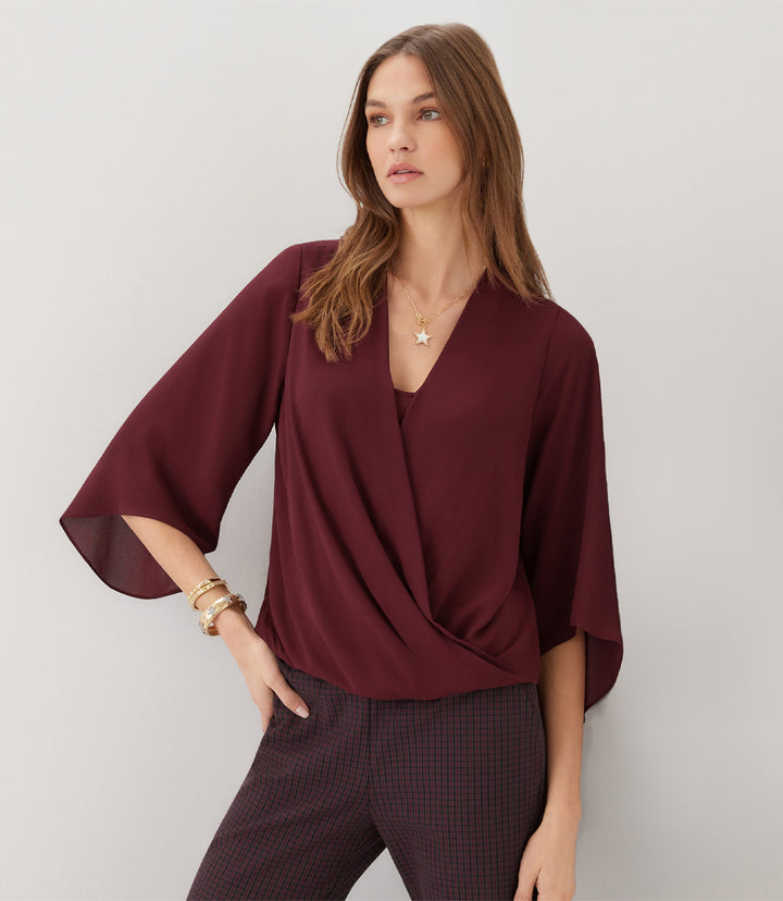 Bracelet Sleeve Drape Front Crossover Top