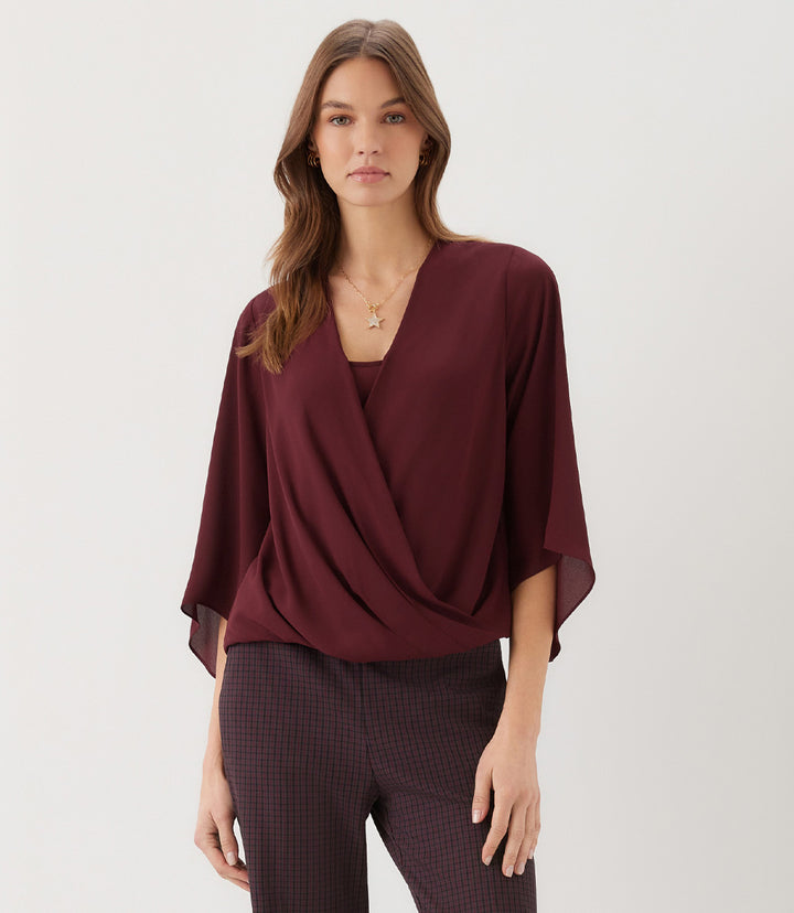 Bracelet Sleeve Drape Front Crossover Top