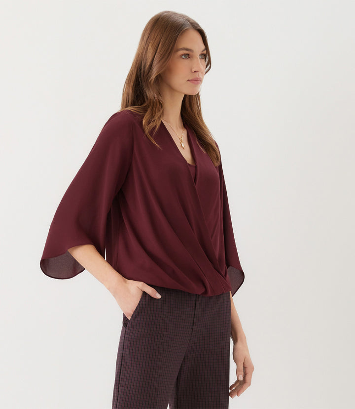Bracelet Sleeve Drape Front Crossover Top