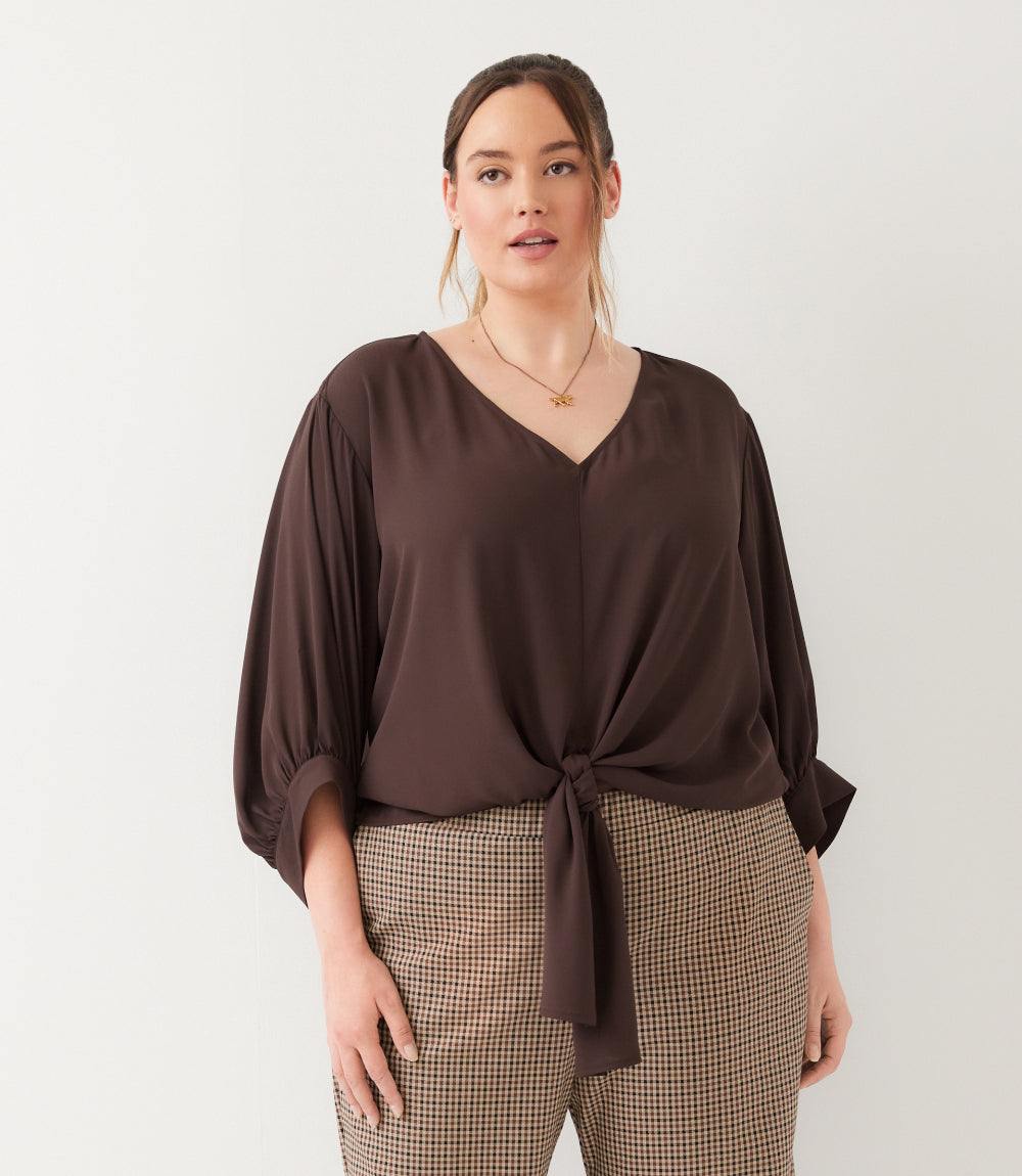 Plus Size Blouson Sleeve Tie-Front Top