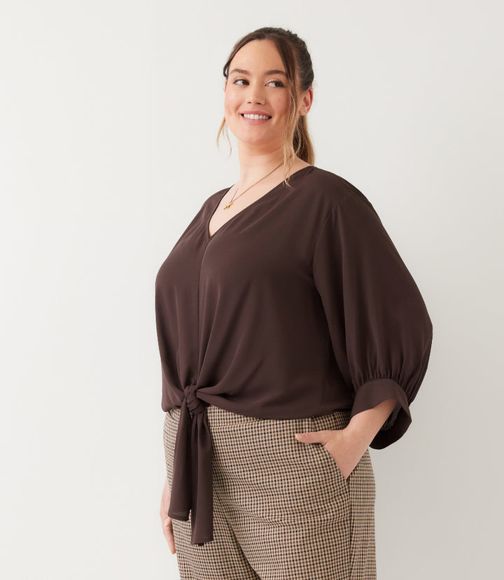 Plus Size Blouson Sleeve Tie-Front Top
