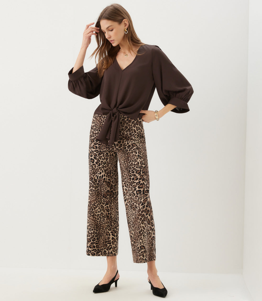 Blouson Sleeve Tie-Front Top