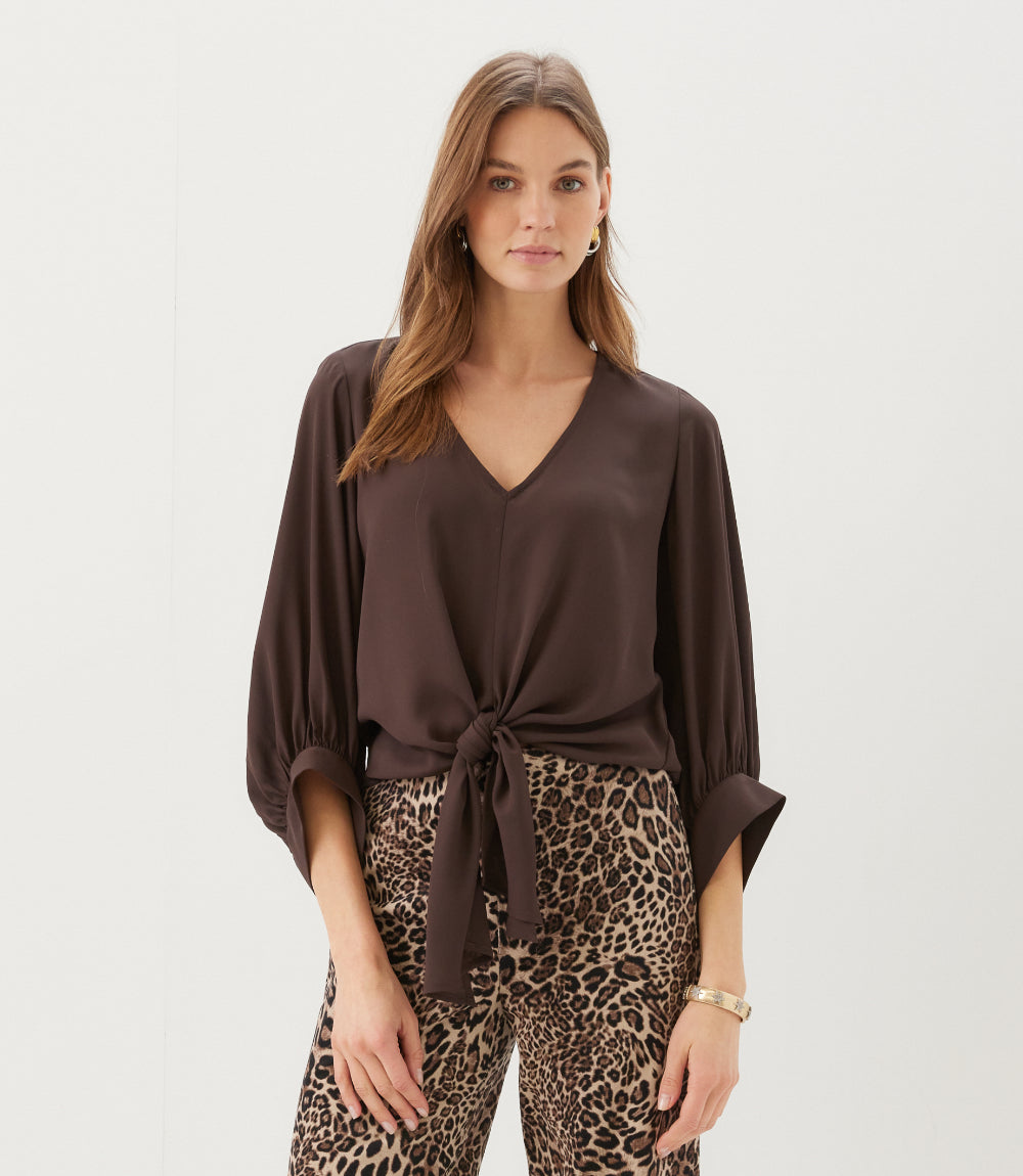 Blouson Sleeve Tie-Front Top