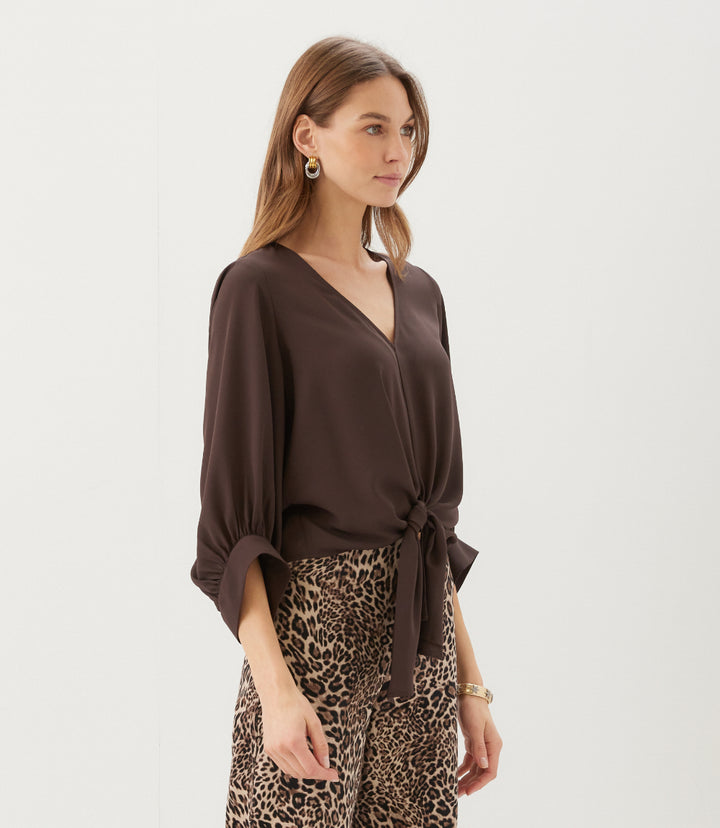 Blouson Sleeve Tie-Front Top