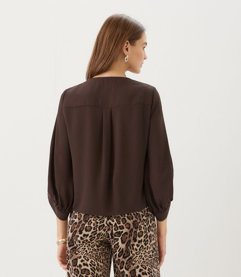 Blouson Sleeve Tie-Front Top