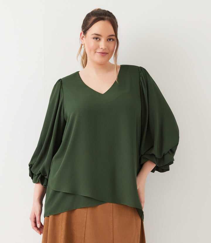 Plus Size Layered Sleeve Asymmetric Top