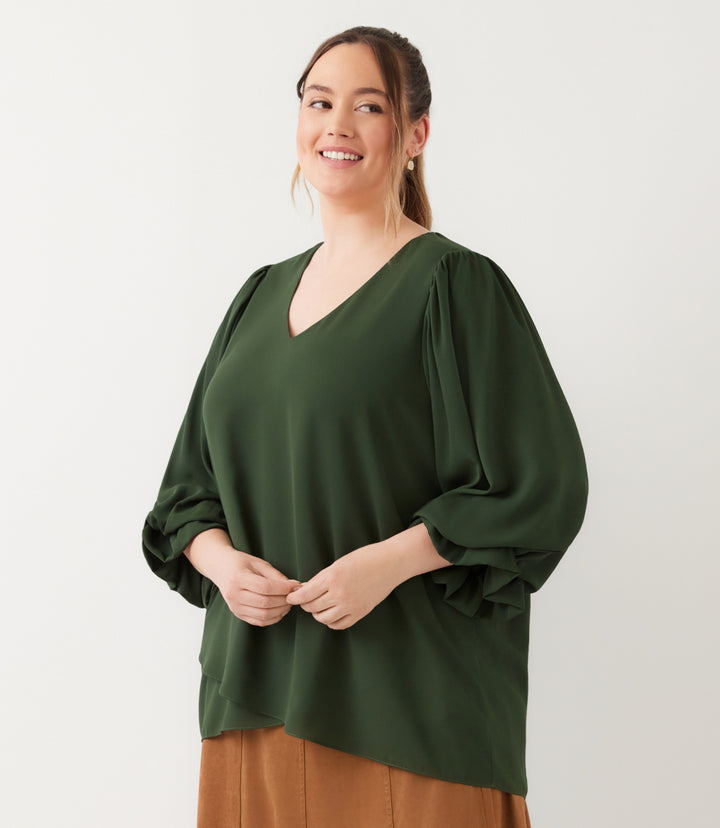 Plus Size Layered Sleeve Asymmetric Top