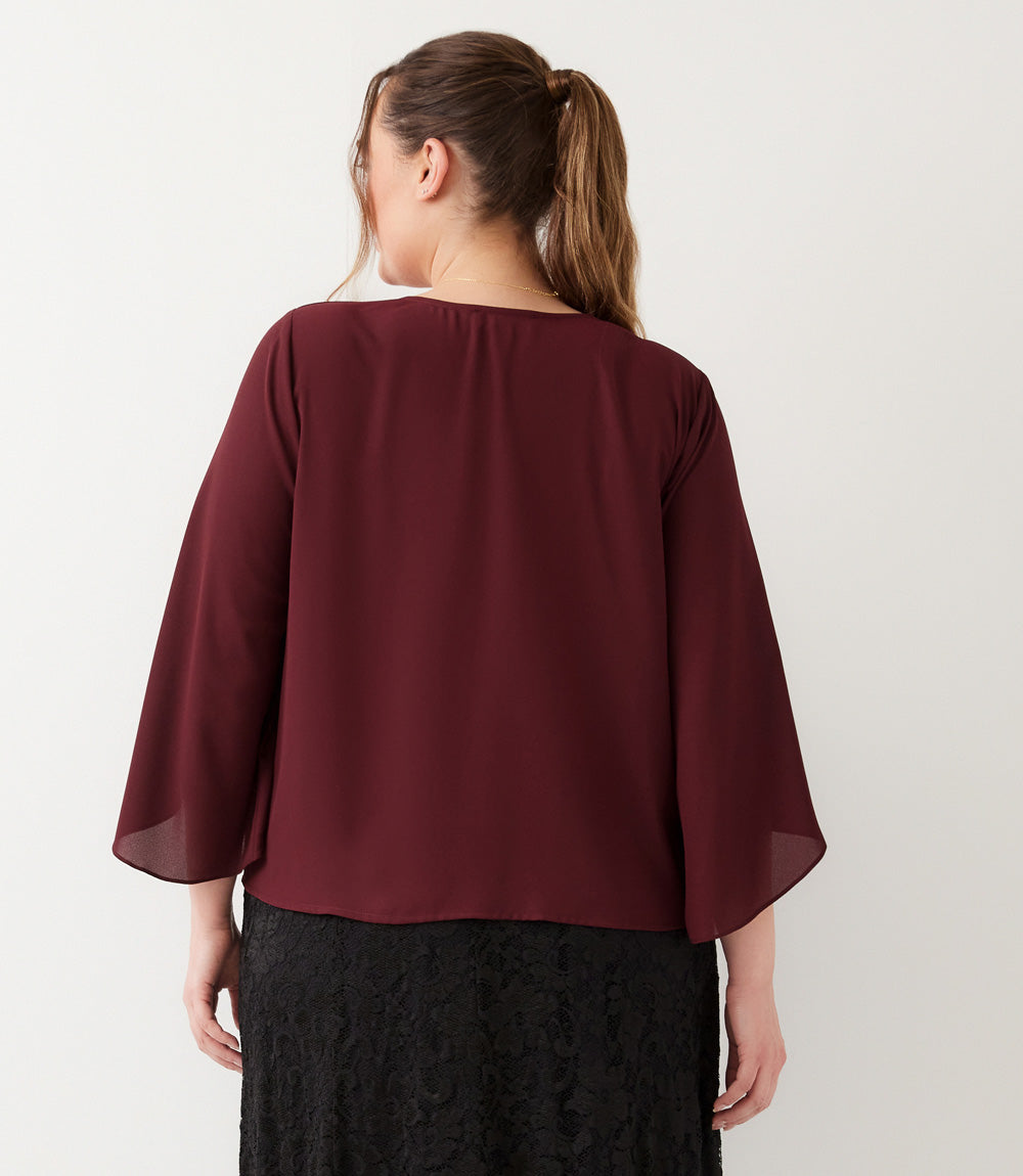Plus Size Bracelet Sleeve Drape Front Crossover Top